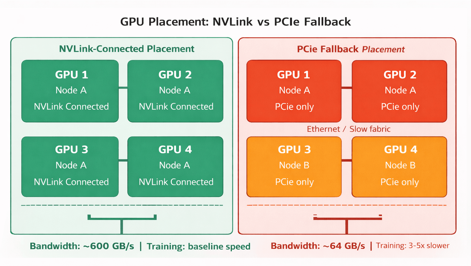 NVLink-connected placement (left) vs PCIe fallback (right) - the scheduling decision that determines training throughput.
.png