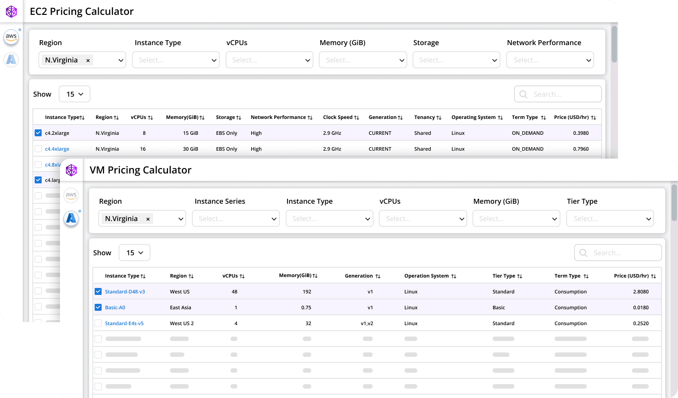 CostCalculator, AWS Pricing Calculator, Azure CostCalculator